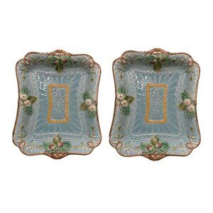 Majolica Sarreguemines Turquoise Starwberry Platter- French Circa 1870